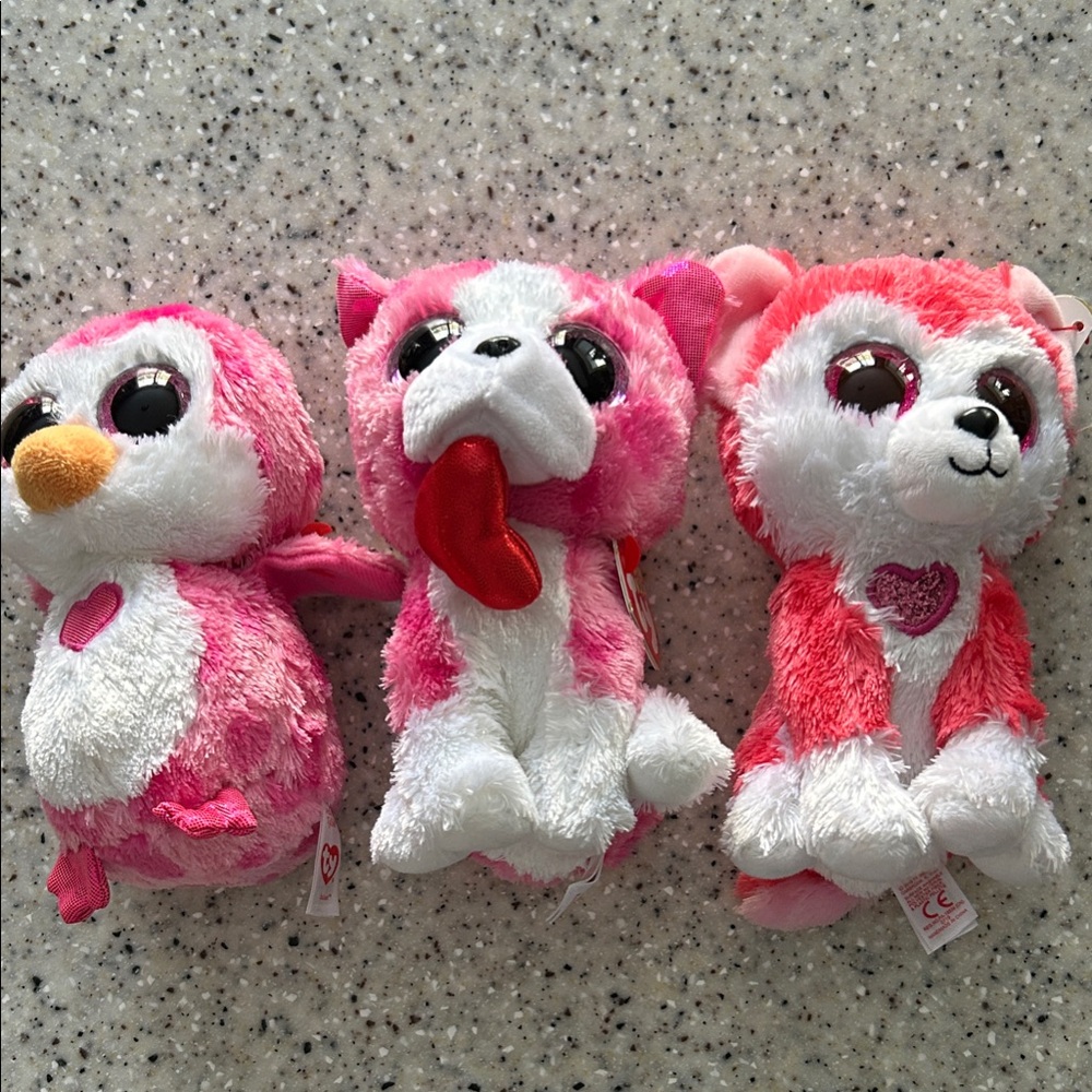 Ty Stuffed Animals Set - Pink and White Valentine’s Day set